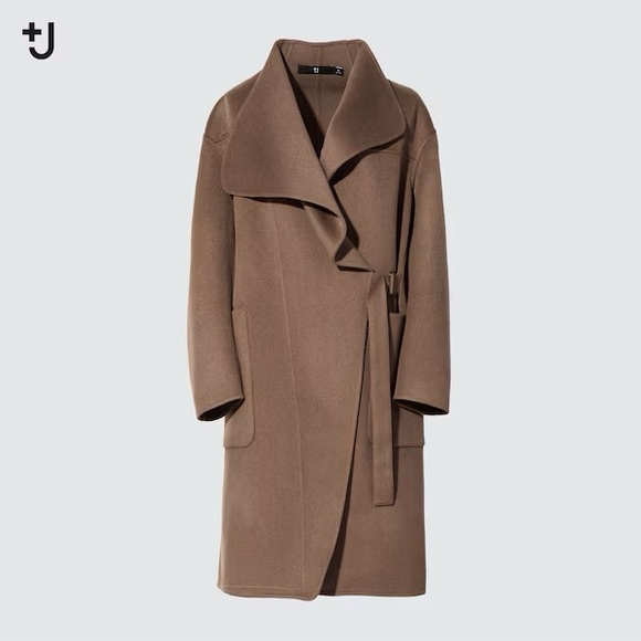 Jil Sander Uniqlo Collab Wool Cashmere Blend Wrap Coat, Tan, M - Picture 2 of 14